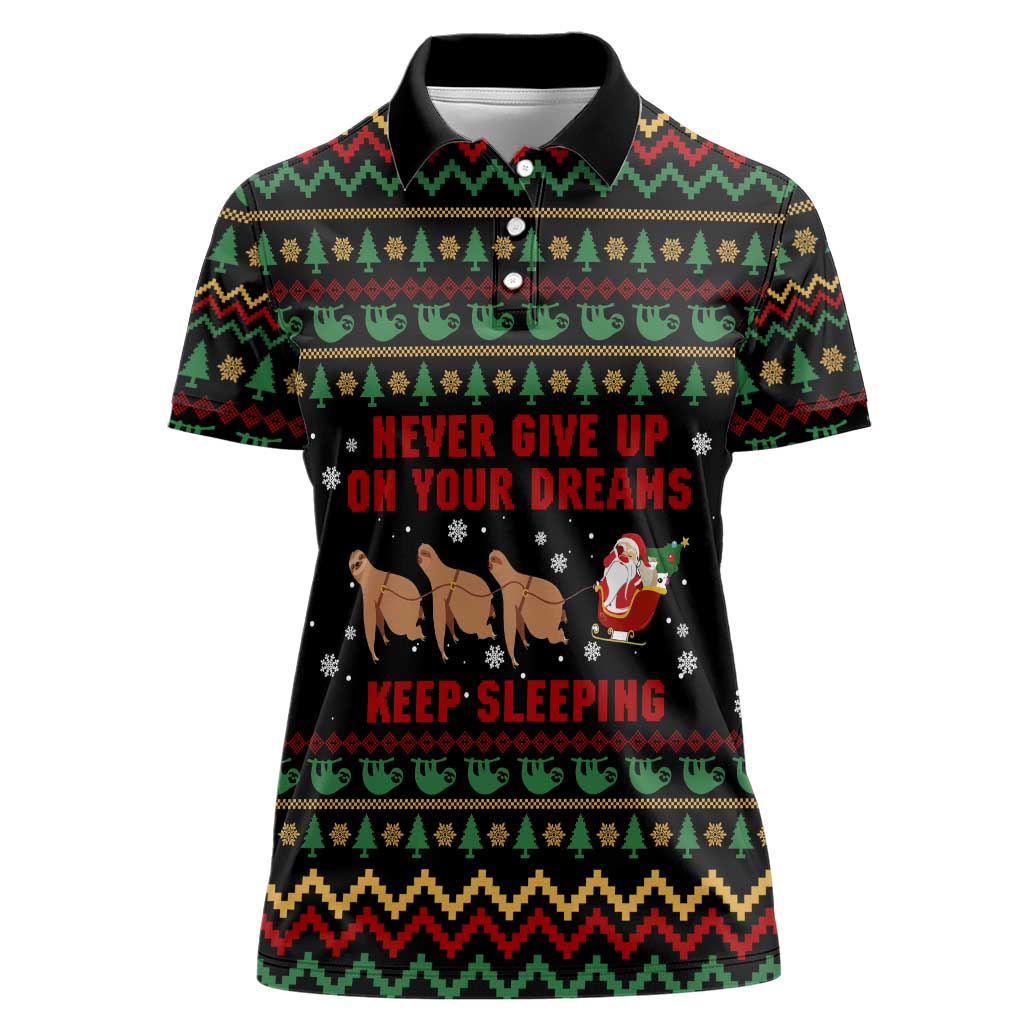 Sloth Keep Sleeping Christmas Women Polo Shirt Xmas Holiday Patterns - Wonder Print Shop