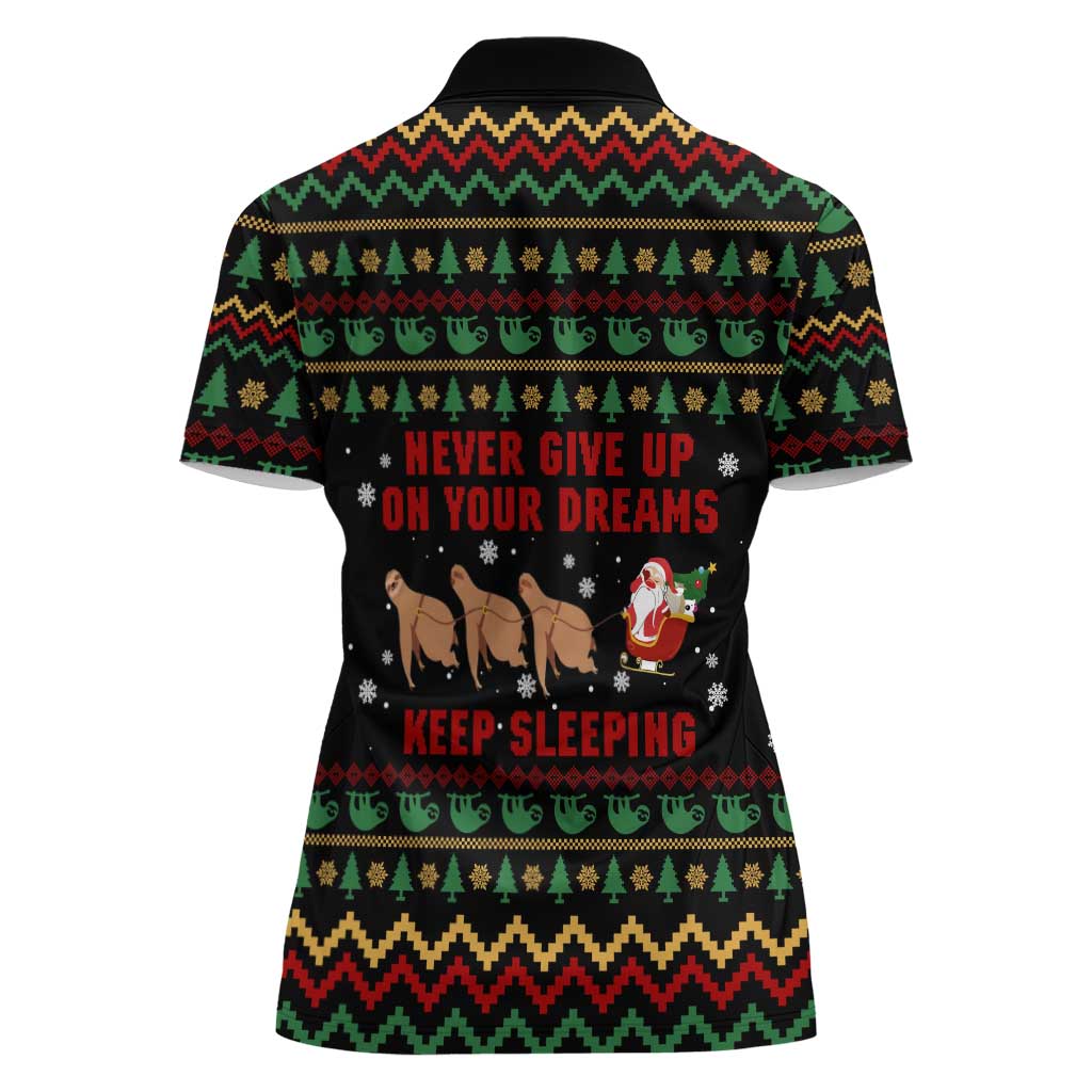 Sloth Keep Sleeping Christmas Women Polo Shirt Xmas Holiday Patterns - Wonder Print Shop