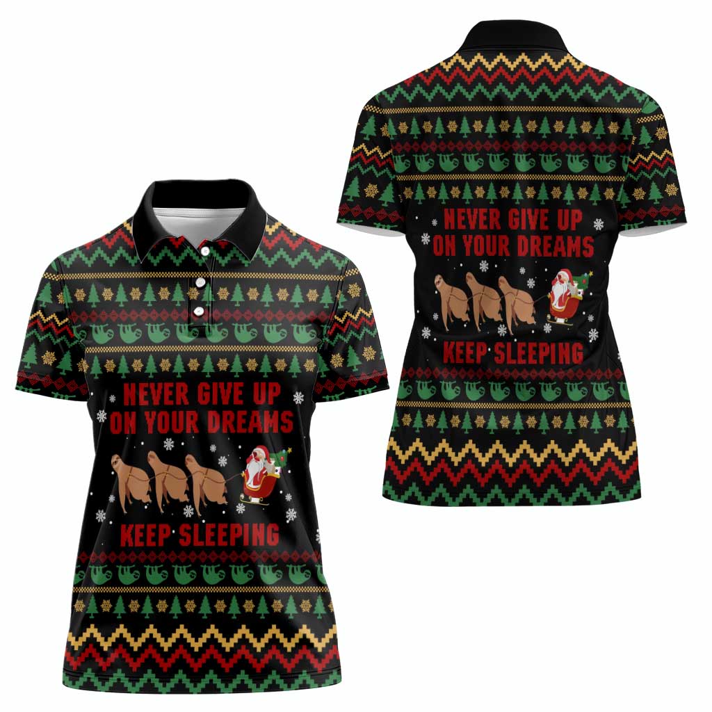 Sloth Keep Sleeping Christmas Women Polo Shirt Xmas Holiday Patterns - Wonder Print Shop