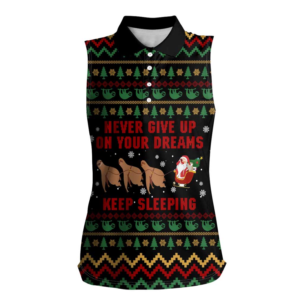Sloth Keep Sleeping Christmas Women Sleeveless Polo Shirt Xmas Holiday Patterns - Wonder Print Shop