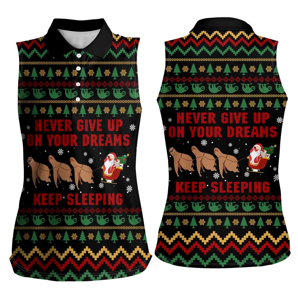 Sloth Keep Sleeping Christmas Women Sleeveless Polo Shirt Xmas Holiday Patterns - Wonder Print Shop