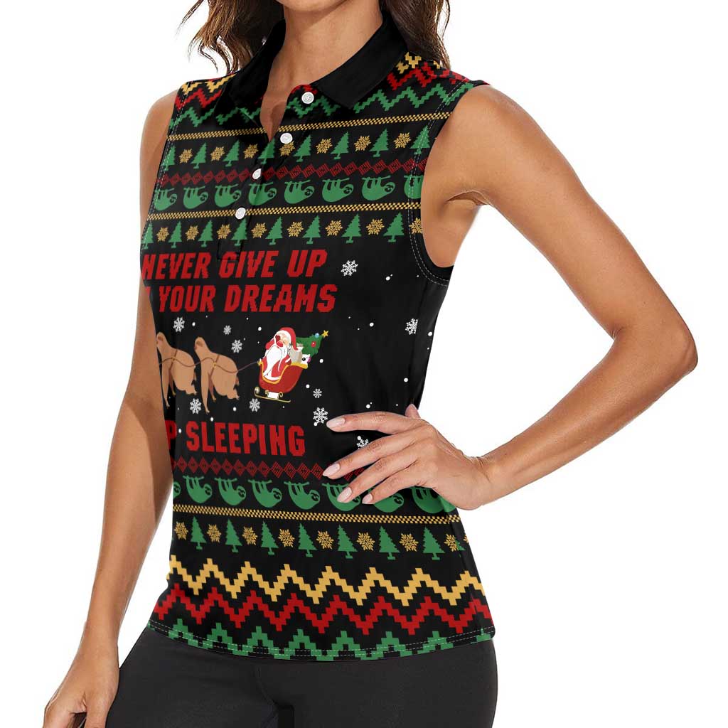 Sloth Keep Sleeping Christmas Women Sleeveless Polo Shirt Xmas Holiday Patterns - Wonder Print Shop