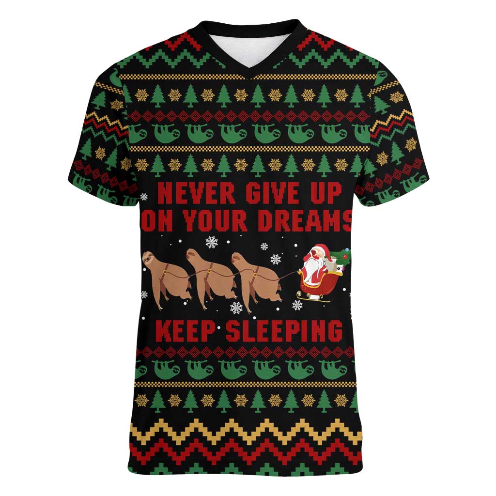 Sloth Keep Sleeping Christmas Women V-Neck T-Shirt Xmas Holiday Patterns - Wonder Print Shop