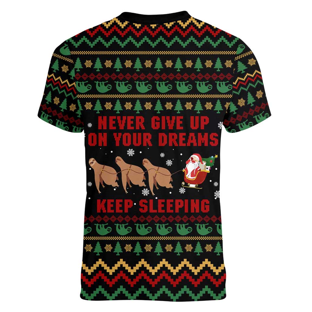 Sloth Keep Sleeping Christmas Women V-Neck T-Shirt Xmas Holiday Patterns - Wonder Print Shop