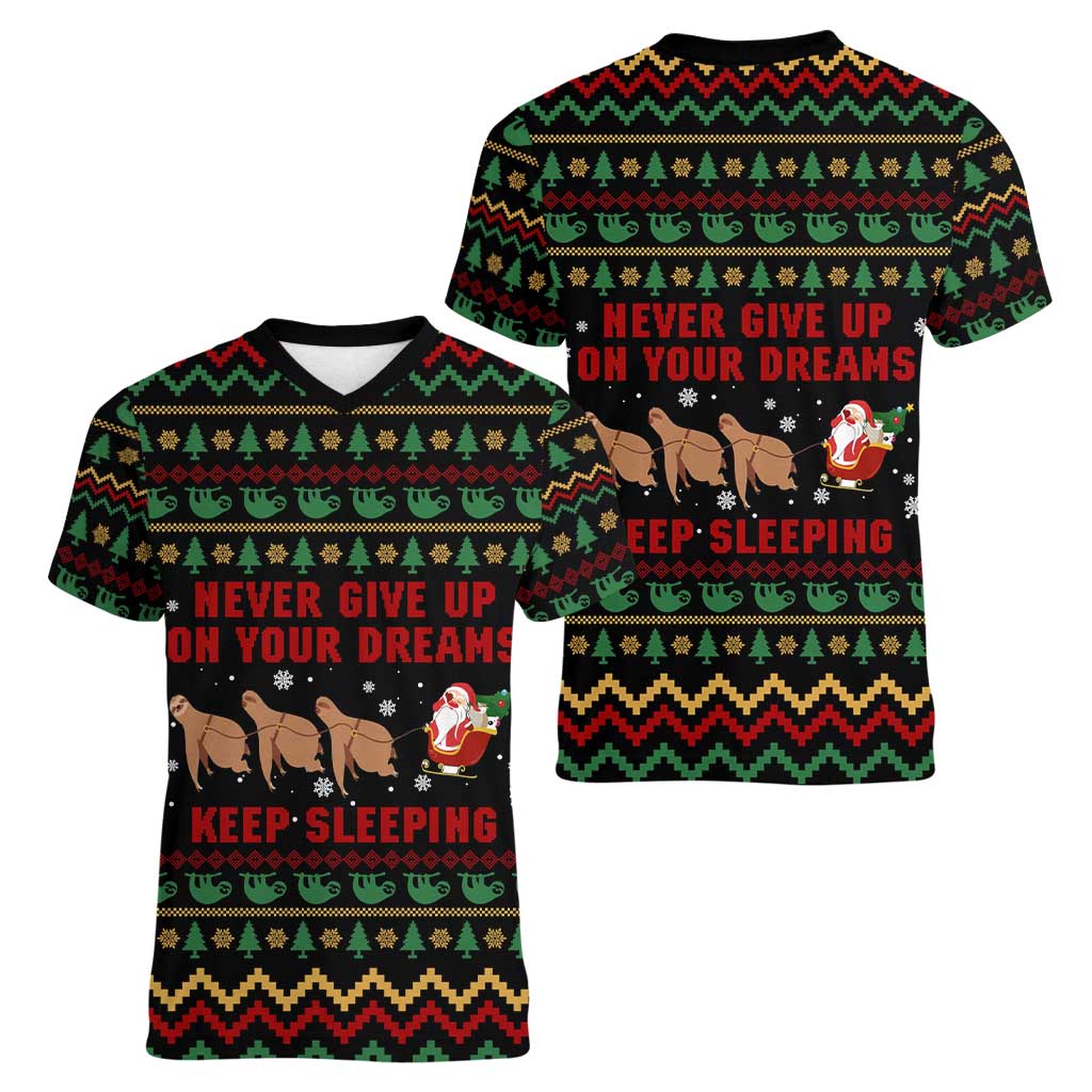 Sloth Keep Sleeping Christmas Women V-Neck T-Shirt Xmas Holiday Patterns - Wonder Print Shop