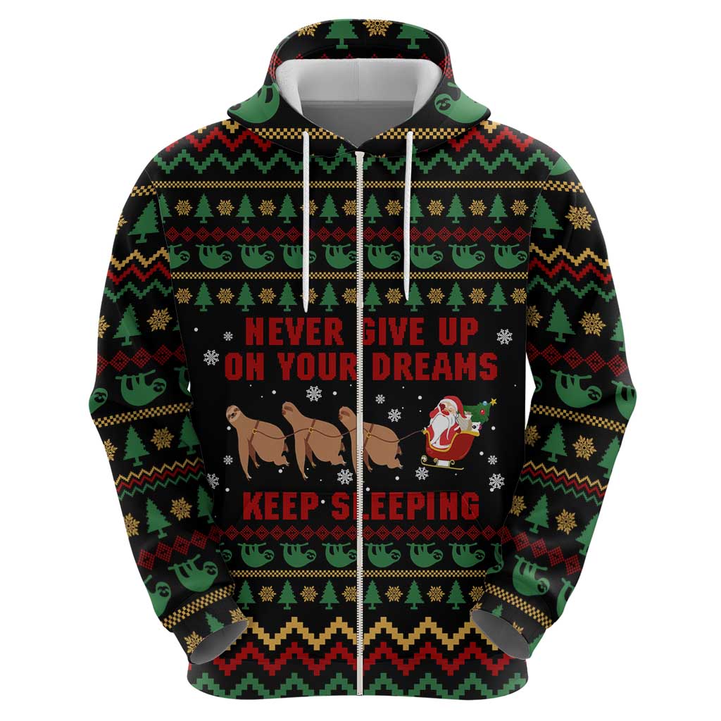 Sloth Keep Sleeping Christmas Zip Hoodie Xmas Holiday Patterns - Wonder Print Shop