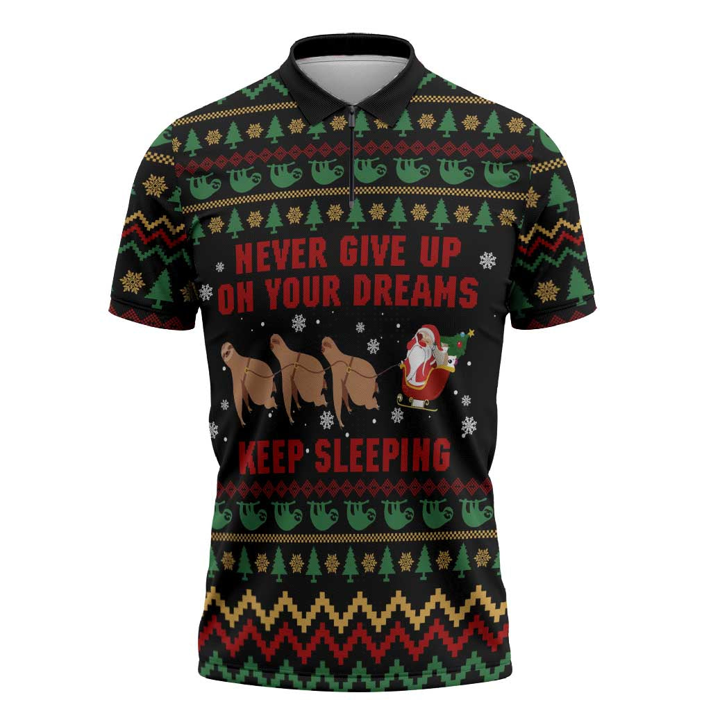 Sloth Keep Sleeping Christmas Zipper Polo Shirt Xmas Holiday Patterns - Wonder Print Shop