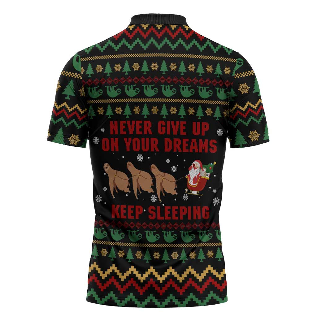 Sloth Keep Sleeping Christmas Zipper Polo Shirt Xmas Holiday Patterns - Wonder Print Shop