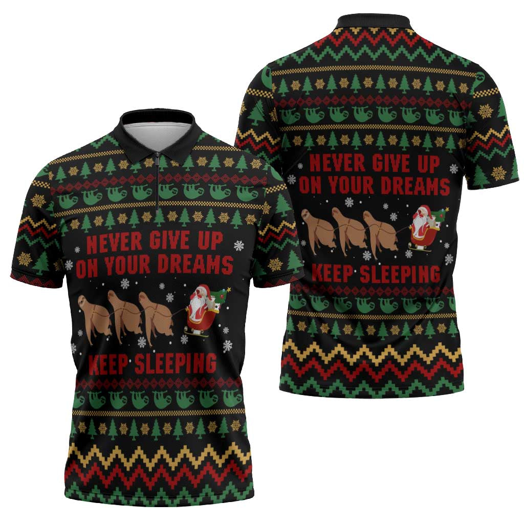 Sloth Keep Sleeping Christmas Zipper Polo Shirt Xmas Holiday Patterns - Wonder Print Shop