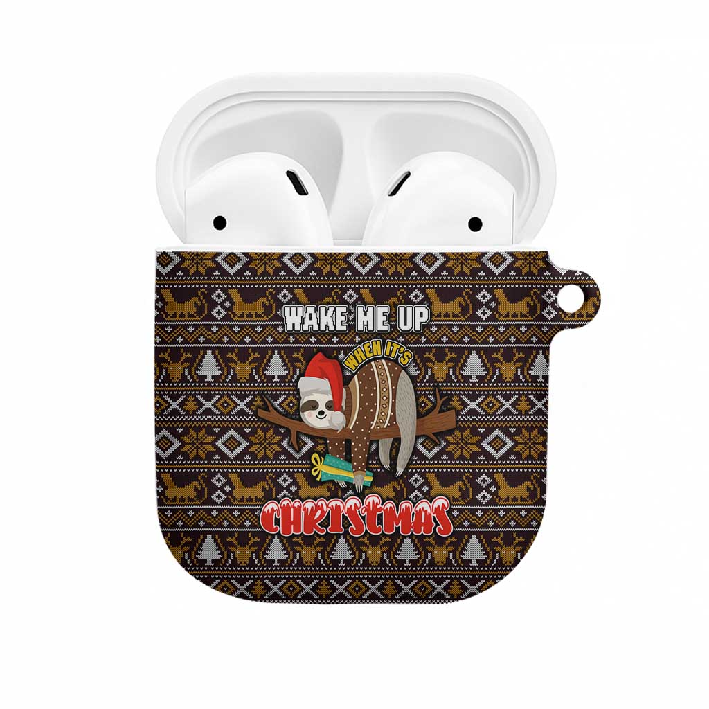 Sloth Wake Me Up Christmas AirPods Case Xmas Holiday Patterns - Wonder Print Shop