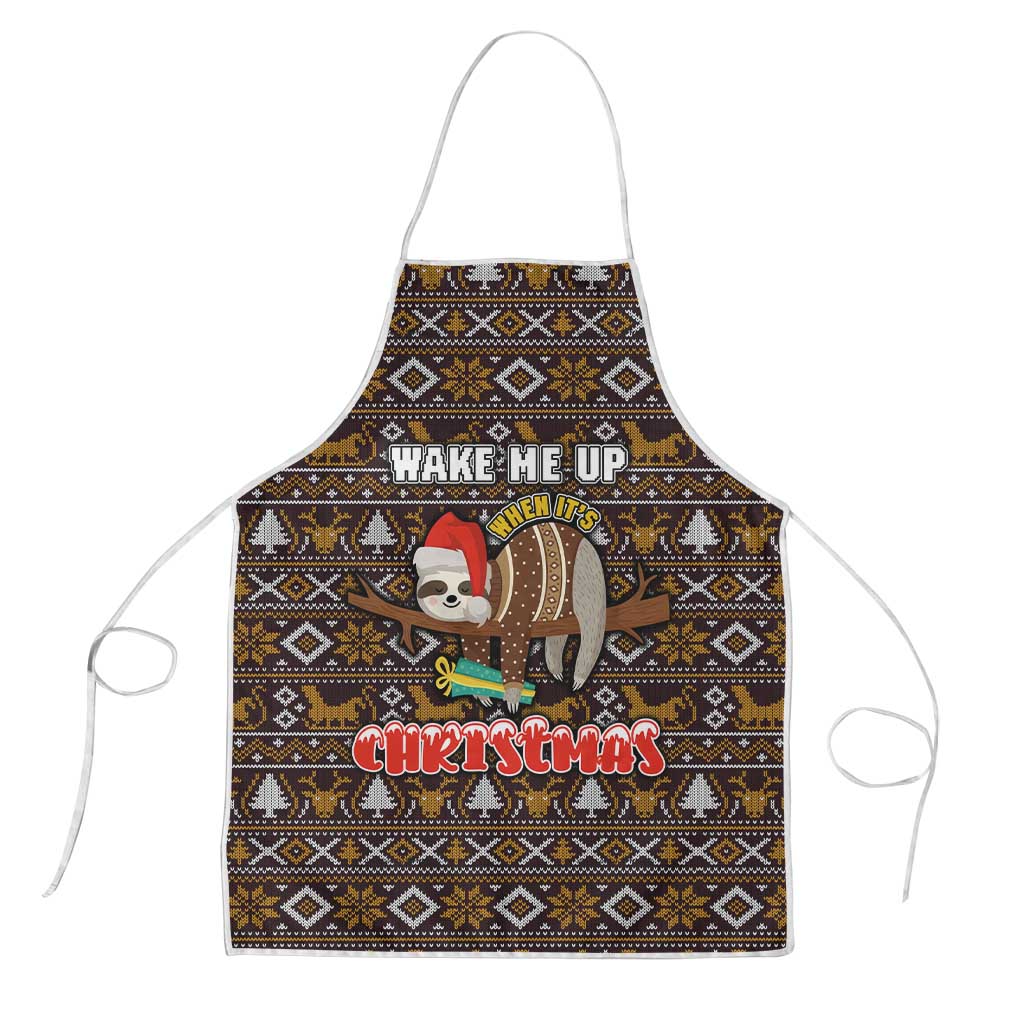 Sloth Wake Me Up Christmas Apron Xmas Holiday Patterns - Wonder Print Shop