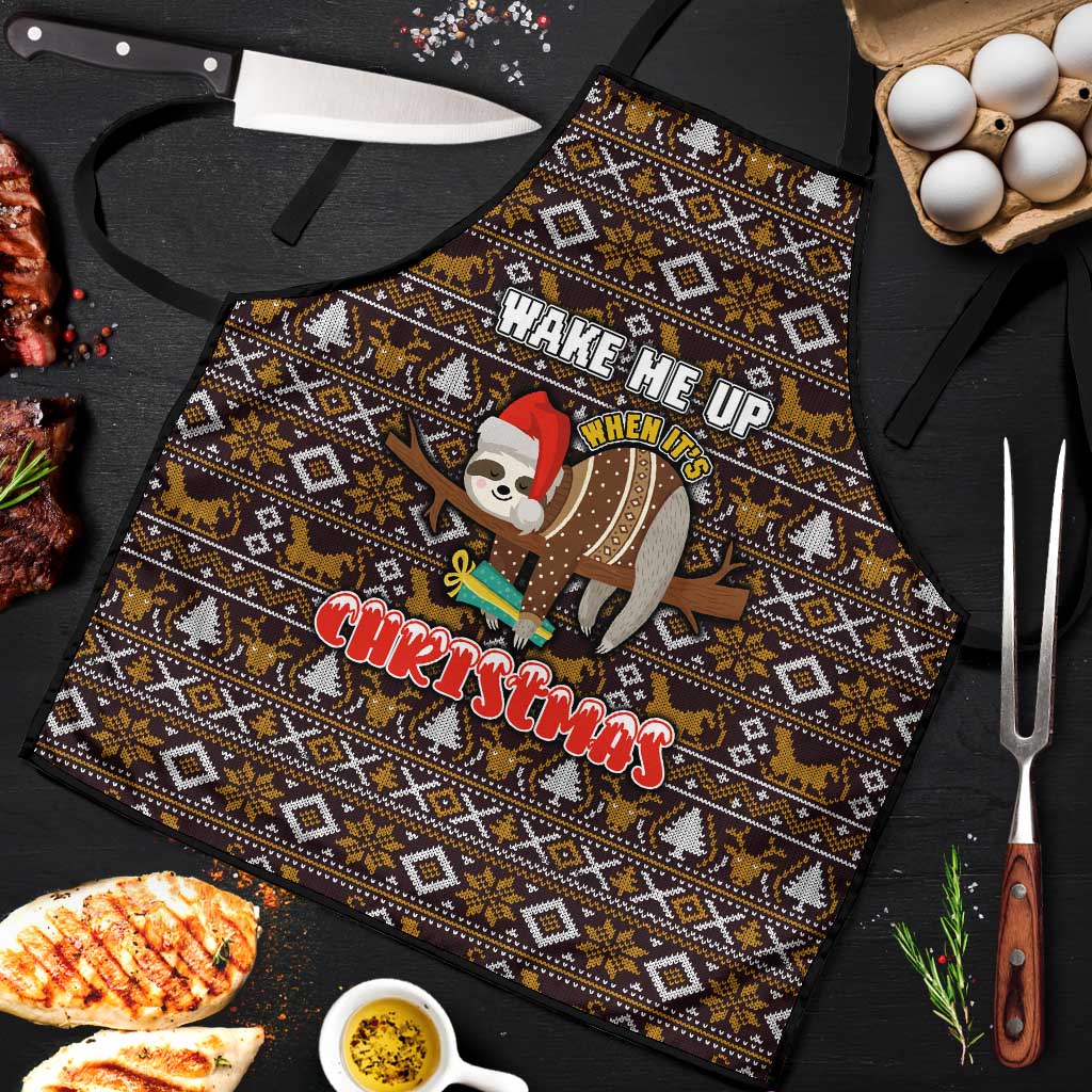 Sloth Wake Me Up Christmas Apron Xmas Holiday Patterns - Wonder Print Shop