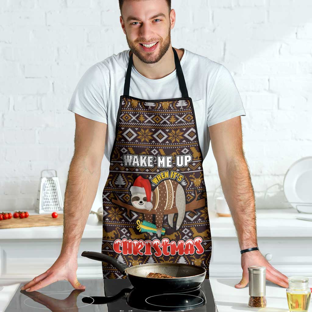 Sloth Wake Me Up Christmas Apron Xmas Holiday Patterns - Wonder Print Shop