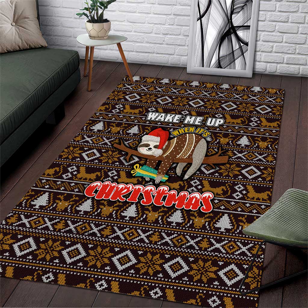 Sloth Wake Me Up Christmas Area Rug Xmas Holiday Patterns - Wonder Print Shop