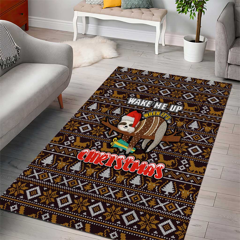 Sloth Wake Me Up Christmas Area Rug Xmas Holiday Patterns - Wonder Print Shop