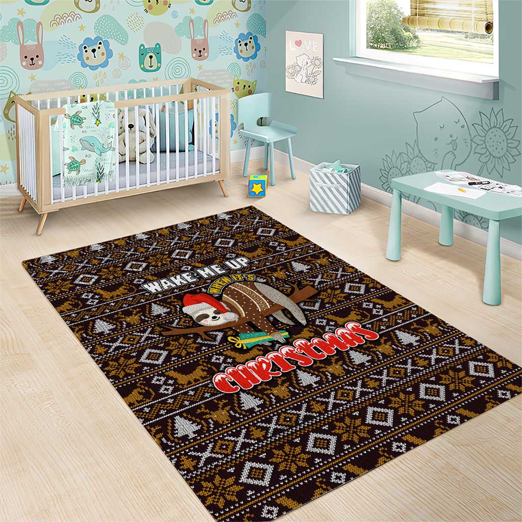 Sloth Wake Me Up Christmas Area Rug Xmas Holiday Patterns - Wonder Print Shop