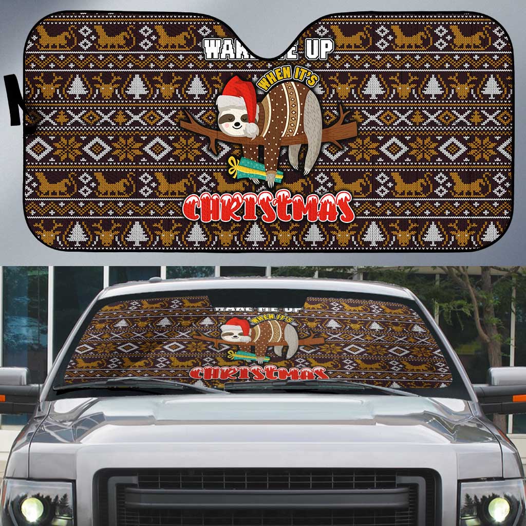 Sloth Wake Me Up Christmas Auto Sun Shade Xmas Holiday Patterns - Wonder Print Shop