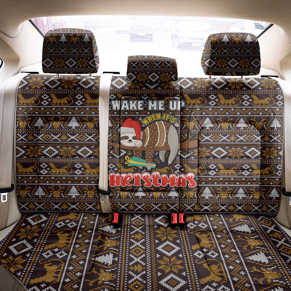 Sloth Wake Me Up Christmas Back Car Seat Cover Xmas Holiday Patterns - Wonder Print Shop