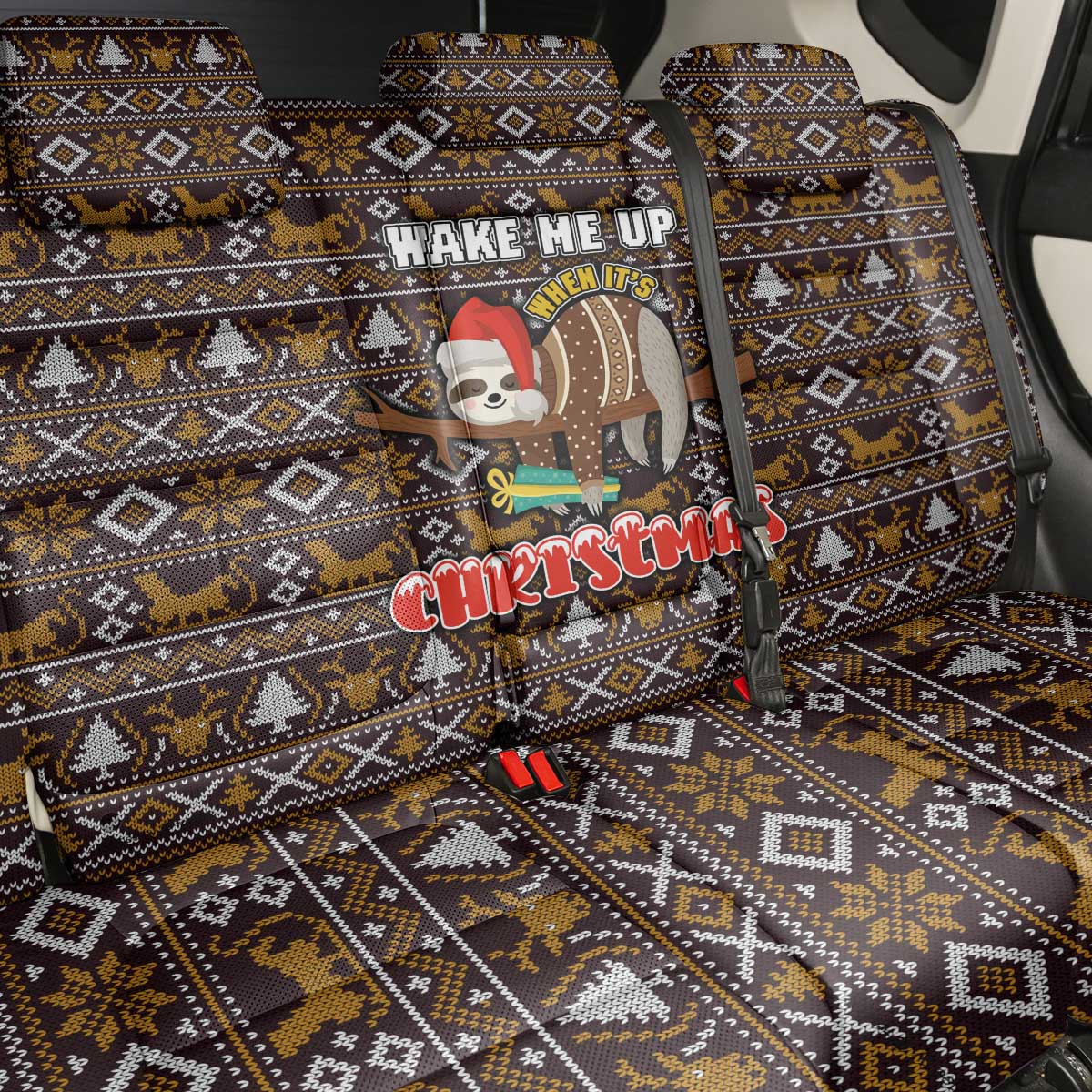 Sloth Wake Me Up Christmas Back Car Seat Cover Xmas Holiday Patterns - Wonder Print Shop