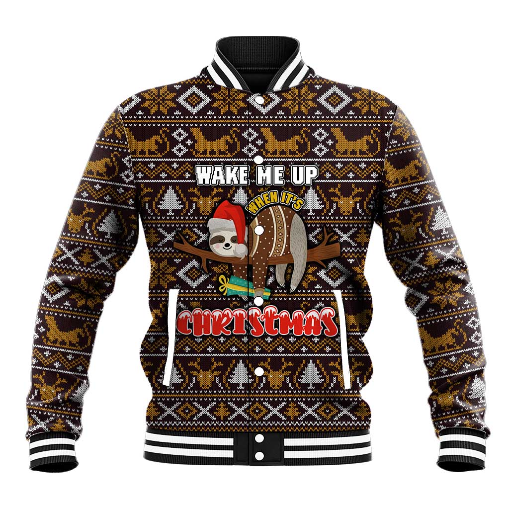 Sloth Wake Me Up Christmas Baseball Jacket Xmas Holiday Patterns - Wonder Print Shop