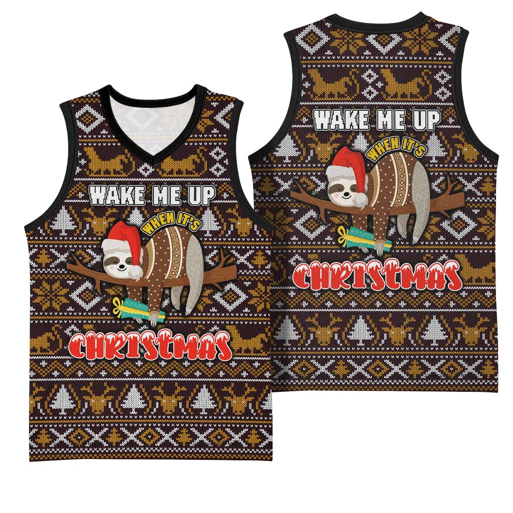 Sloth Wake Me Up Christmas Basketball Jersey Xmas Holiday Patterns - Wonder Print Shop