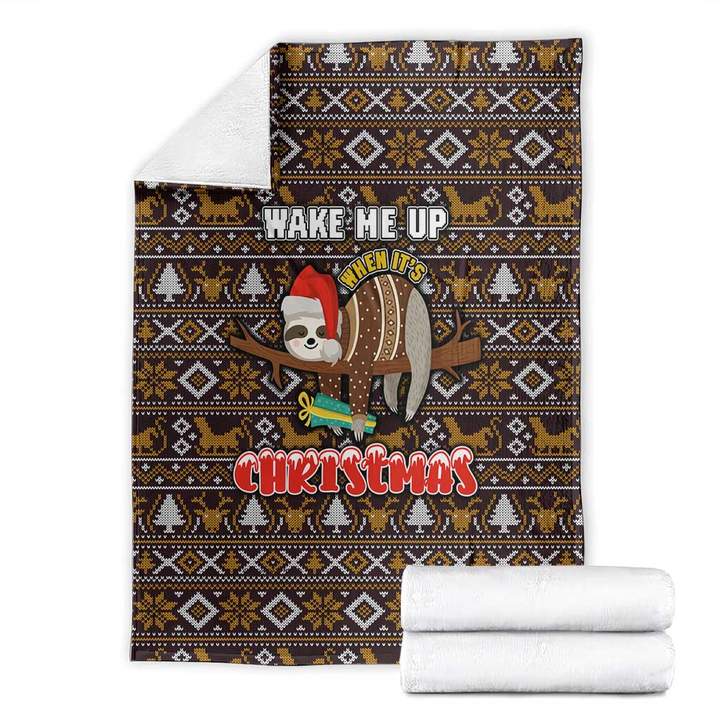 Sloth Wake Me Up Christmas Blanket Xmas Holiday Patterns - Wonder Print Shop
