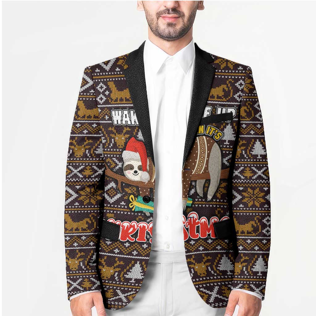 Sloth Wake Me Up Christmas Blazer Xmas Holiday Patterns - Wonder Print Shop
