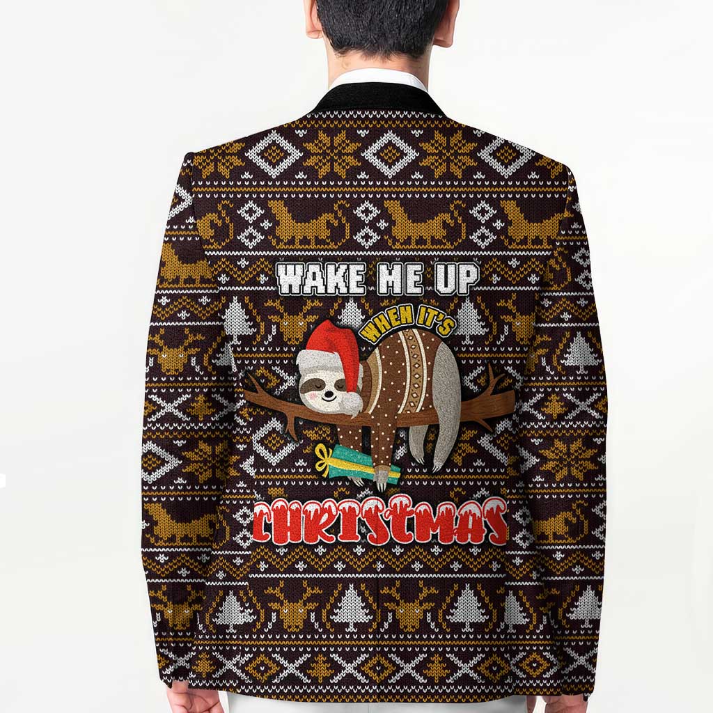 Sloth Wake Me Up Christmas Blazer Xmas Holiday Patterns - Wonder Print Shop