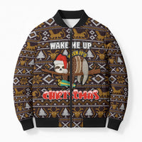 Sloth Wake Me Up Christmas Bomber Puffer Jacket Xmas Holiday Patterns - Wonder Print Shop