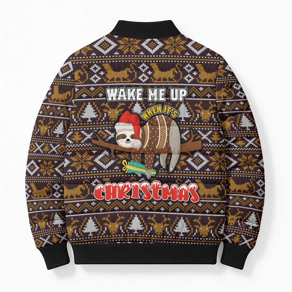 Sloth Wake Me Up Christmas Bomber Puffer Jacket Xmas Holiday Patterns - Wonder Print Shop
