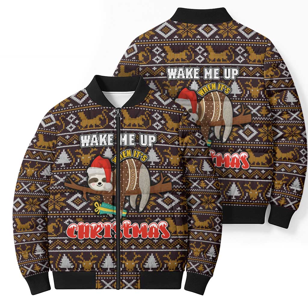 Sloth Wake Me Up Christmas Bomber Puffer Jacket Xmas Holiday Patterns - Wonder Print Shop