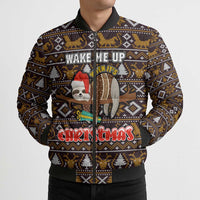 Sloth Wake Me Up Christmas Bomber Puffer Jacket Xmas Holiday Patterns - Wonder Print Shop