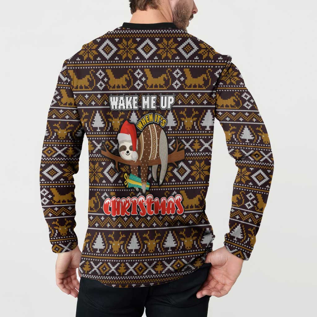 Sloth Wake Me Up Christmas Button Sweatshirt Xmas Holiday Patterns - Wonder Print Shop