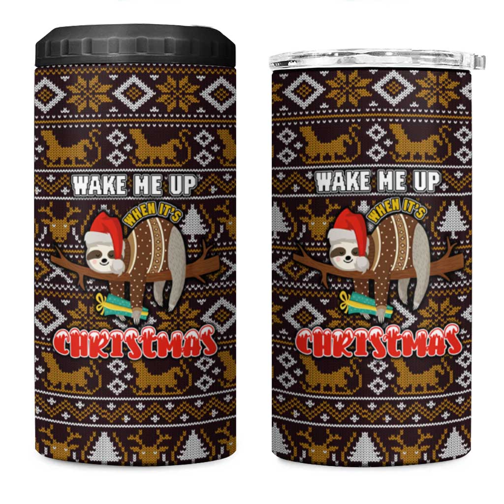 Sloth Wake Me Up Christmas 4 in 1 Can Cooler Tumbler Xmas Holiday Patterns - Wonder Print Shop