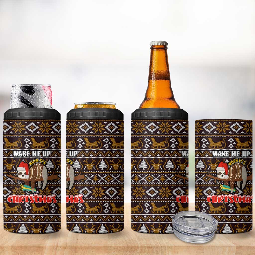 Sloth Wake Me Up Christmas 4 in 1 Can Cooler Tumbler Xmas Holiday Patterns - Wonder Print Shop