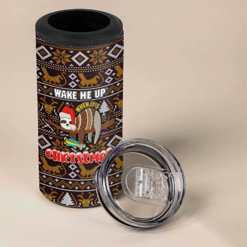 Sloth Wake Me Up Christmas 4 in 1 Can Cooler Tumbler Xmas Holiday Patterns - Wonder Print Shop