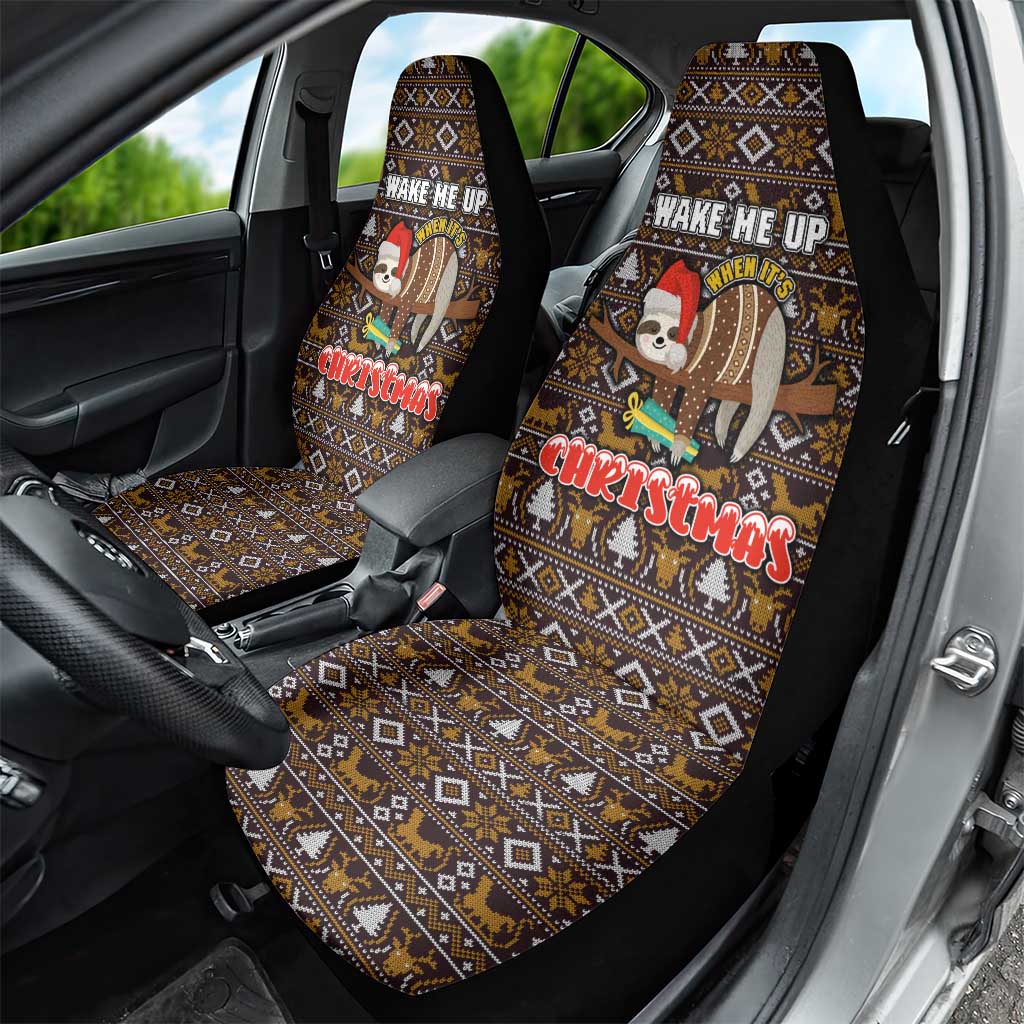 Sloth Wake Me Up Christmas Car Seat Cover Xmas Holiday Patterns - Wonder Print Shop