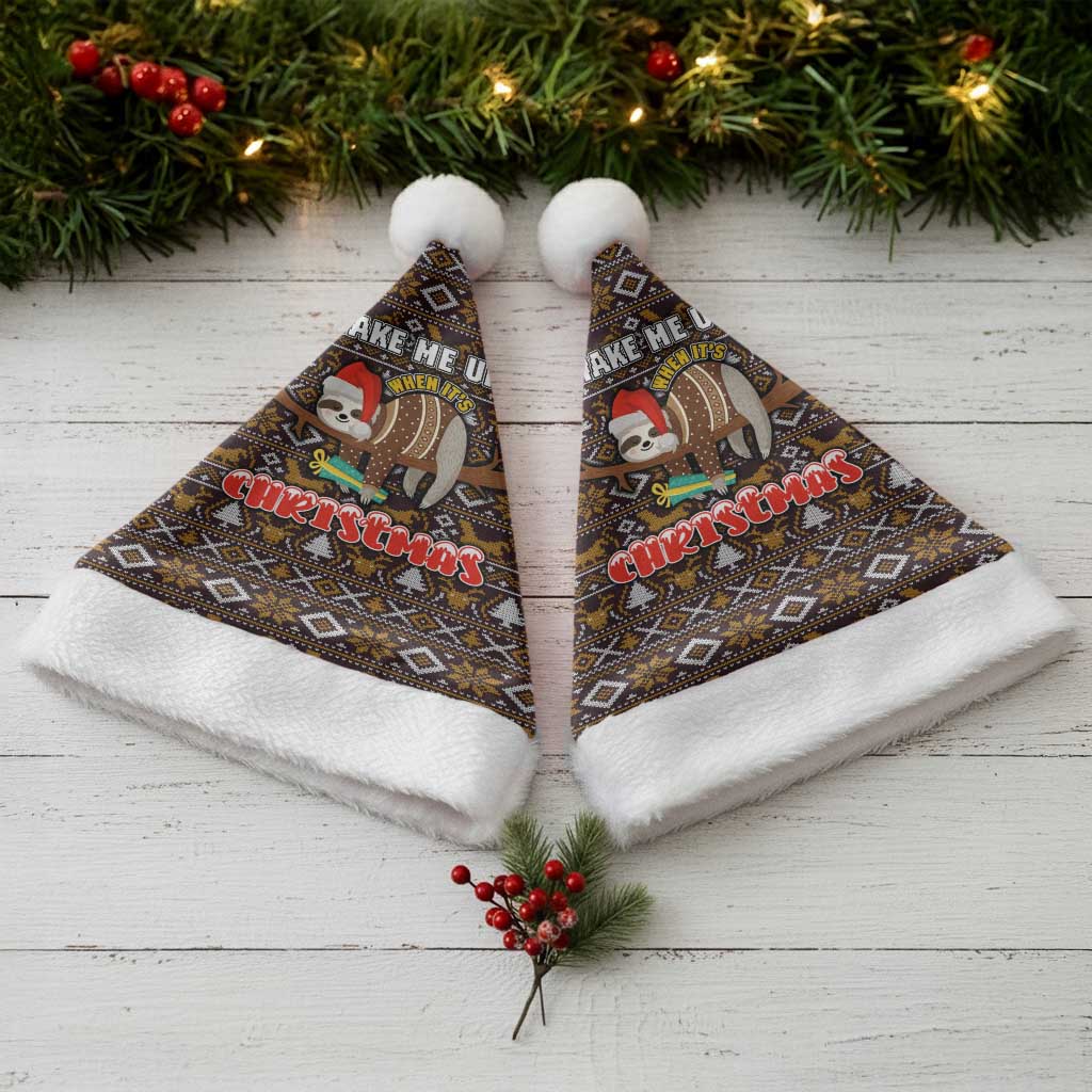 Sloth Wake Me Up Christmas Santa Hat Xmas Holiday Patterns - Wonder Print Shop