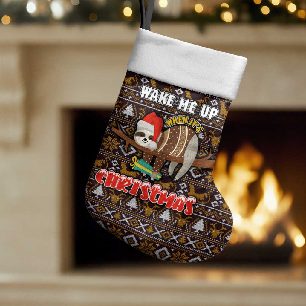 Sloth Wake Me Up Christmas Stocking Xmas Holiday Patterns - Wonder Print Shop