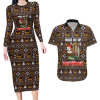 Sloth Wake Me Up Christmas Couples Matching Long Sleeve Bodycon Dress and Hawaiian Shirt Xmas Holiday Patterns - Wonder Print Shop