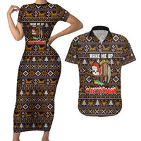 Sloth Wake Me Up Christmas Couples Matching Short Sleeve Bodycon Dress and Hawaiian Shirt Xmas Holiday Patterns - Wonder Print Shop