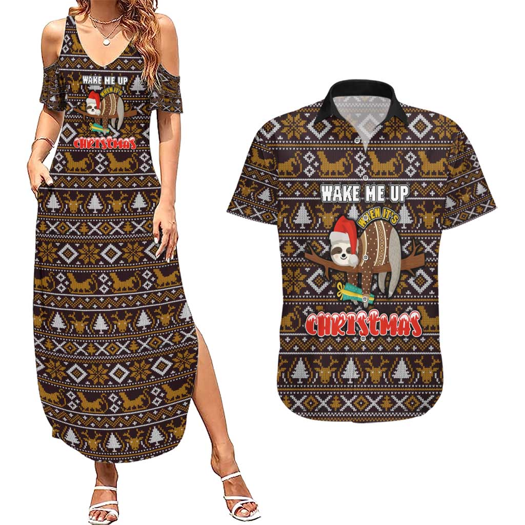 Sloth Wake Me Up Christmas Couples Matching Summer Maxi Dress and Hawaiian Shirt Xmas Holiday Patterns - Wonder Print Shop