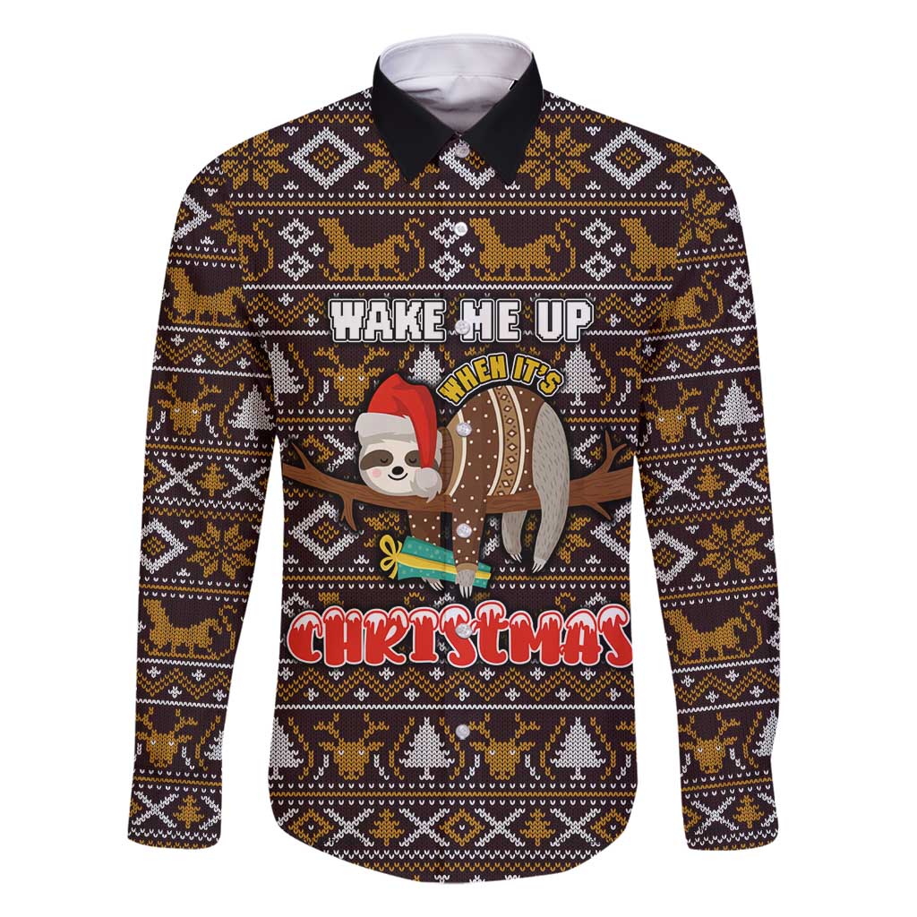 Sloth Wake Me Up Christmas Family Matching Long Sleeve Bodycon Dress and Hawaiian Shirt Xmas Holiday Patterns - Wonder Print Shop