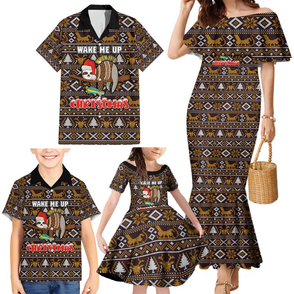 Sloth Wake Me Up Christmas Family Matching Mermaid Dress and Hawaiian Shirt Xmas Holiday Patterns - Wonder Print Shop