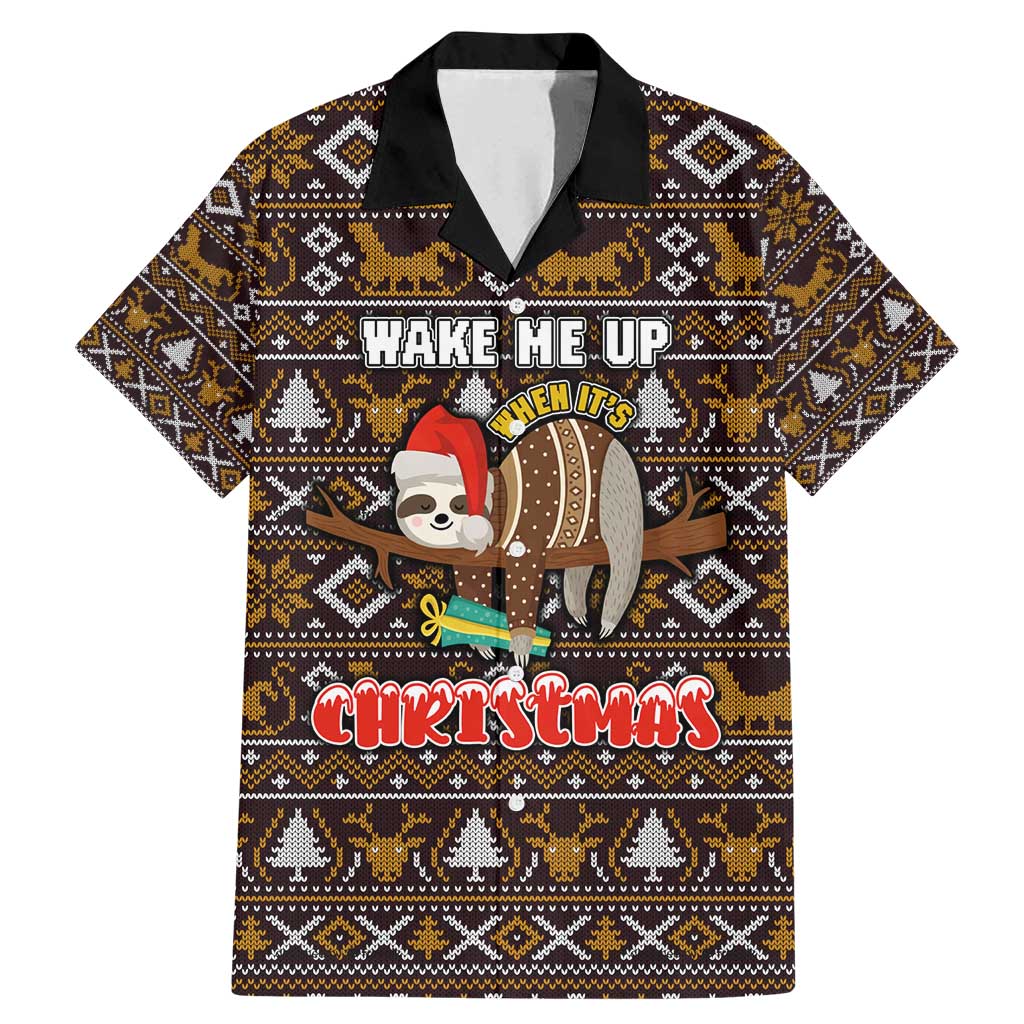 Sloth Wake Me Up Christmas Family Matching Mermaid Dress and Hawaiian Shirt Xmas Holiday Patterns - Wonder Print Shop