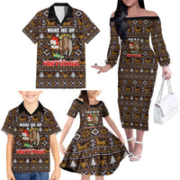 Sloth Wake Me Up Christmas Family Matching Off The Shoulder Long Sleeve Dress and Hawaiian Shirt Xmas Holiday Patterns - Wonder Print Shop
