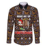 Sloth Wake Me Up Christmas Family Matching Off The Shoulder Long Sleeve Dress and Hawaiian Shirt Xmas Holiday Patterns - Wonder Print Shop