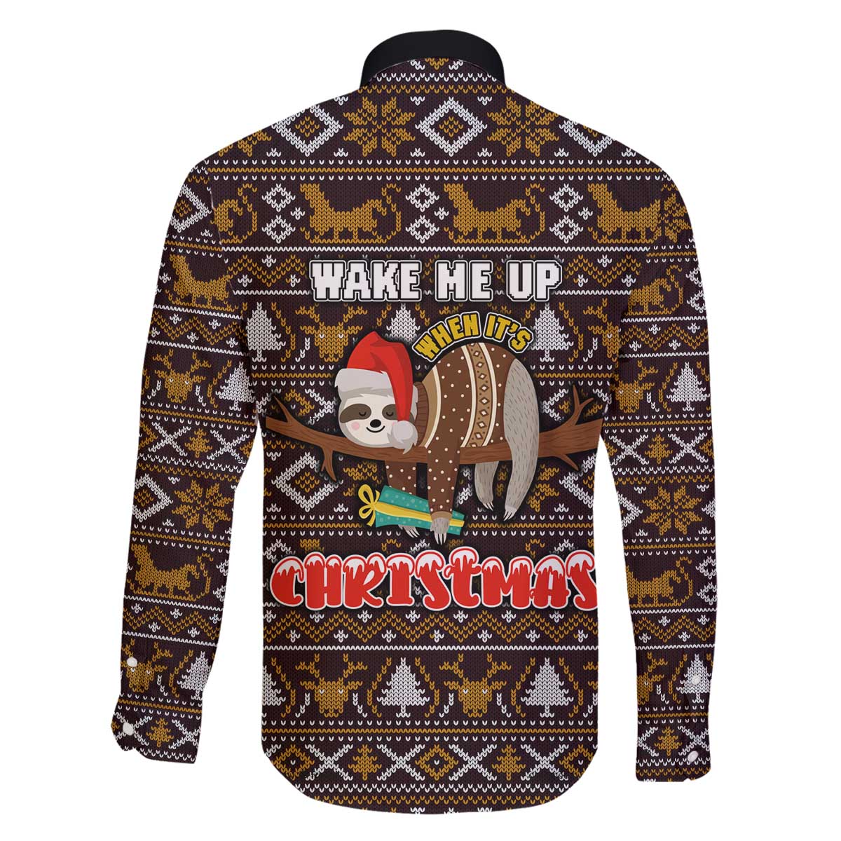 Sloth Wake Me Up Christmas Family Matching Off The Shoulder Long Sleeve Dress and Hawaiian Shirt Xmas Holiday Patterns - Wonder Print Shop