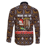 Sloth Wake Me Up Christmas Family Matching Off The Shoulder Long Sleeve Dress and Hawaiian Shirt Xmas Holiday Patterns - Wonder Print Shop