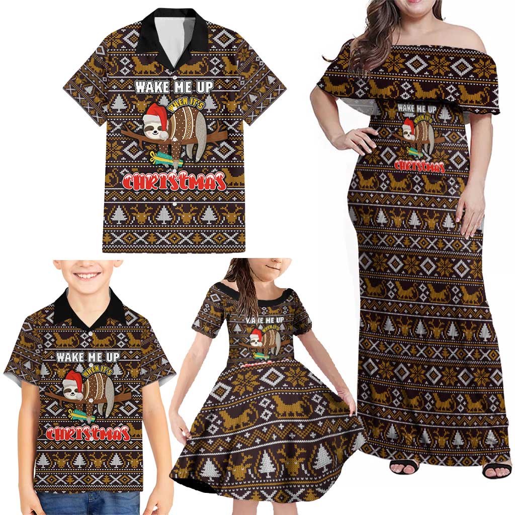 Sloth Wake Me Up Christmas Family Matching Off Shoulder Maxi Dress and Hawaiian Shirt Xmas Holiday Patterns - Wonder Print Shop